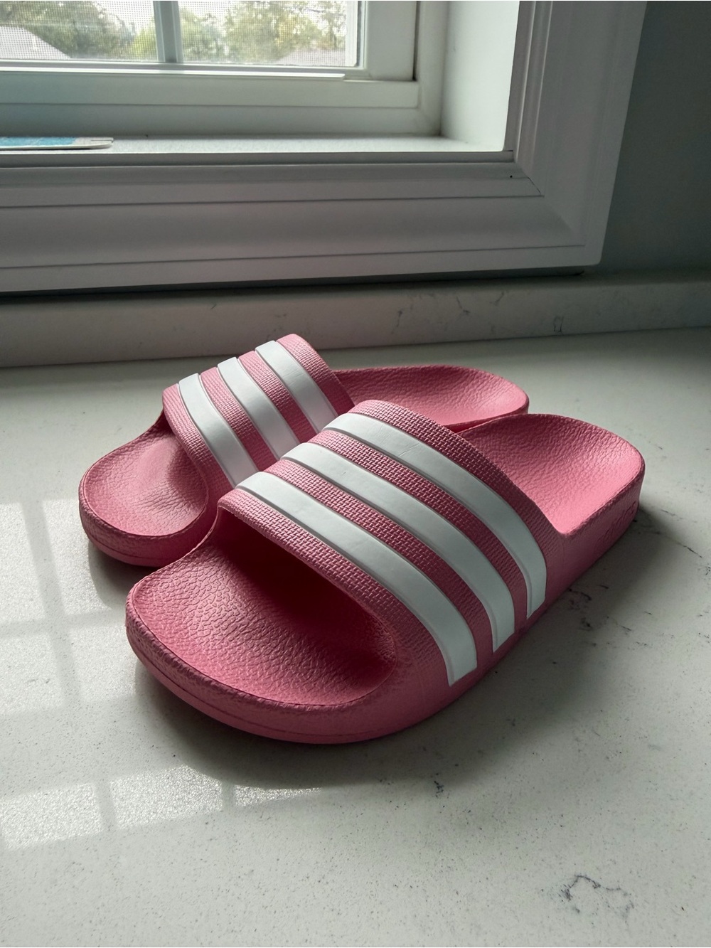adidas Pink Slides with White Stripes - Kids